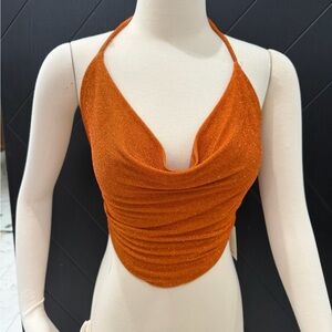 Orange Halter Neck Crop Top